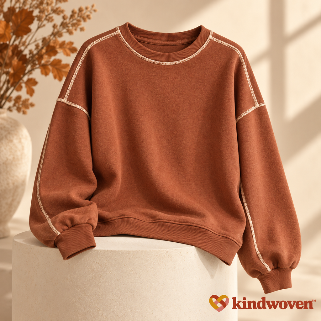 Cinnamon Contrast-Stitch Crewneck Sweatshirt