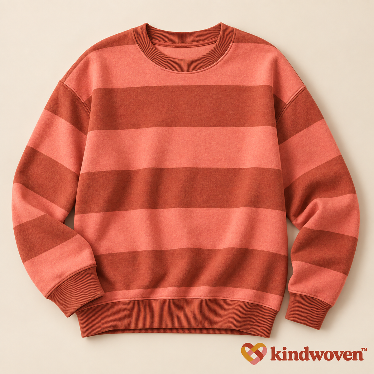 Coral & Terracotta Striped Crewneck Sweatshirt