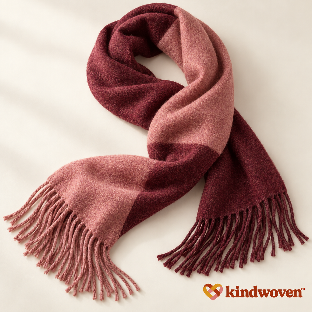 Rose & Burgundy Colorblock Fringe Scarf