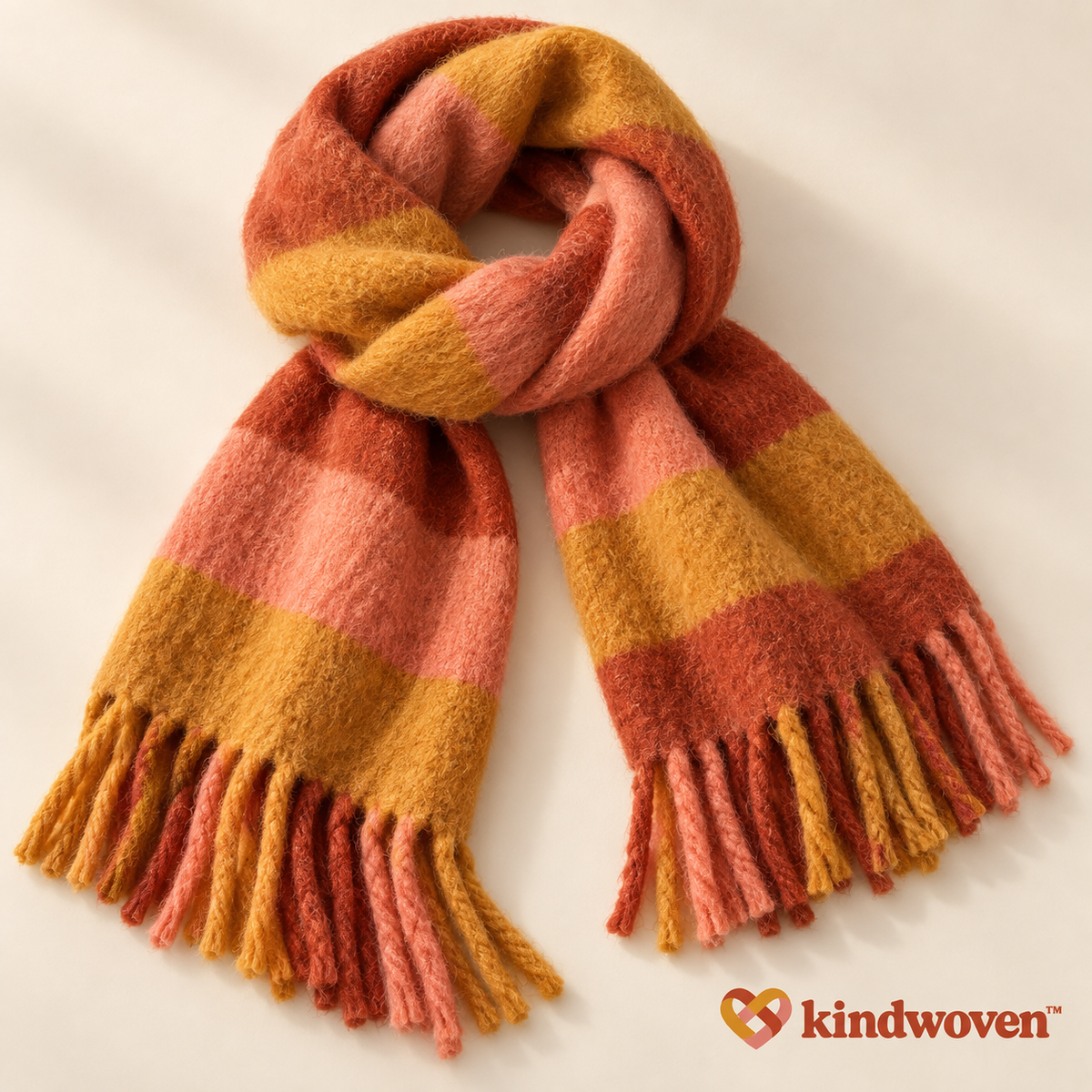 Warm Stripe Fuzzy Fringe Scarf