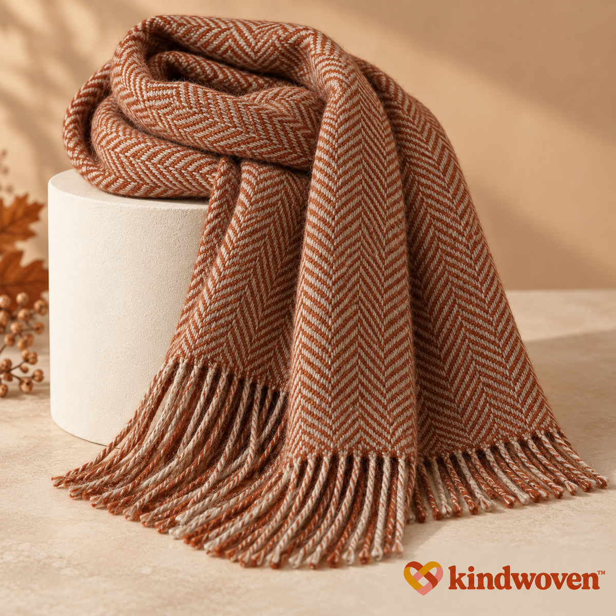 Cinnamon Herringbone Fringe Scarf