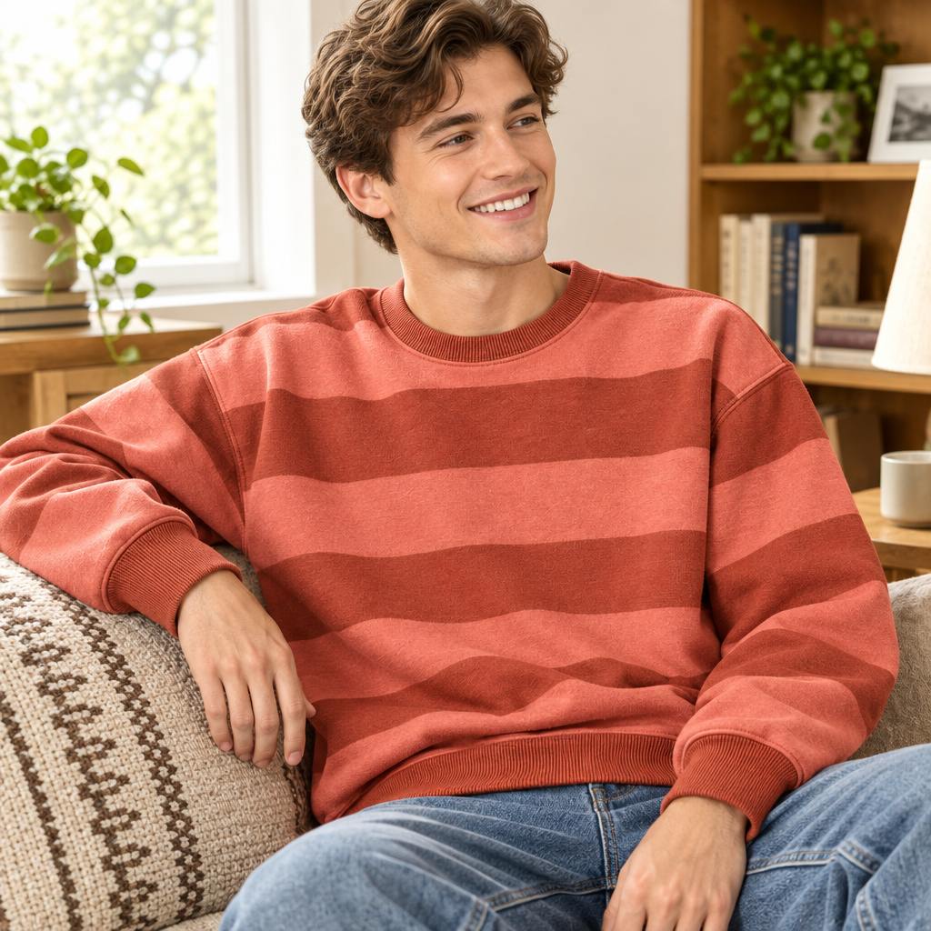 Coral & Terracotta Striped Crewneck Sweatshirt
