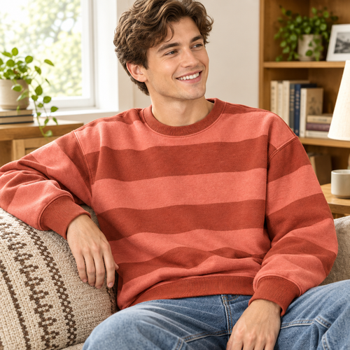 Coral & Terracotta Striped Crewneck Sweatshirt