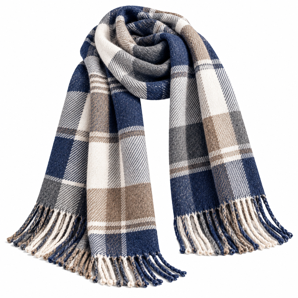 Rust & Caramel Plaid Fringe Scarf
