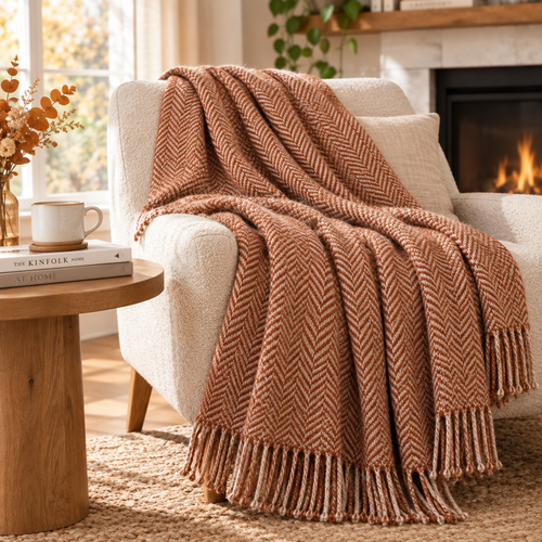 Cinnamon Herringbone Fringe Scarf