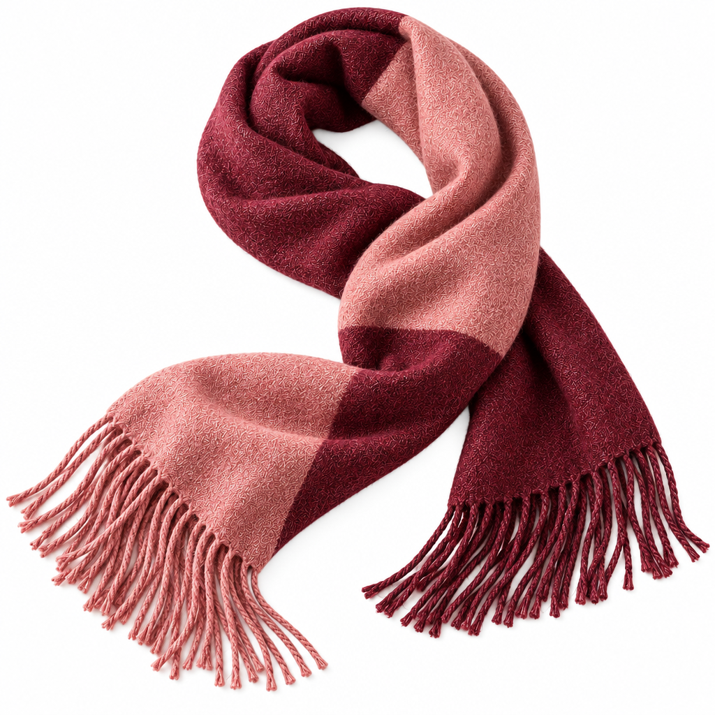 Rose & Burgundy Colorblock Fringe Scarf