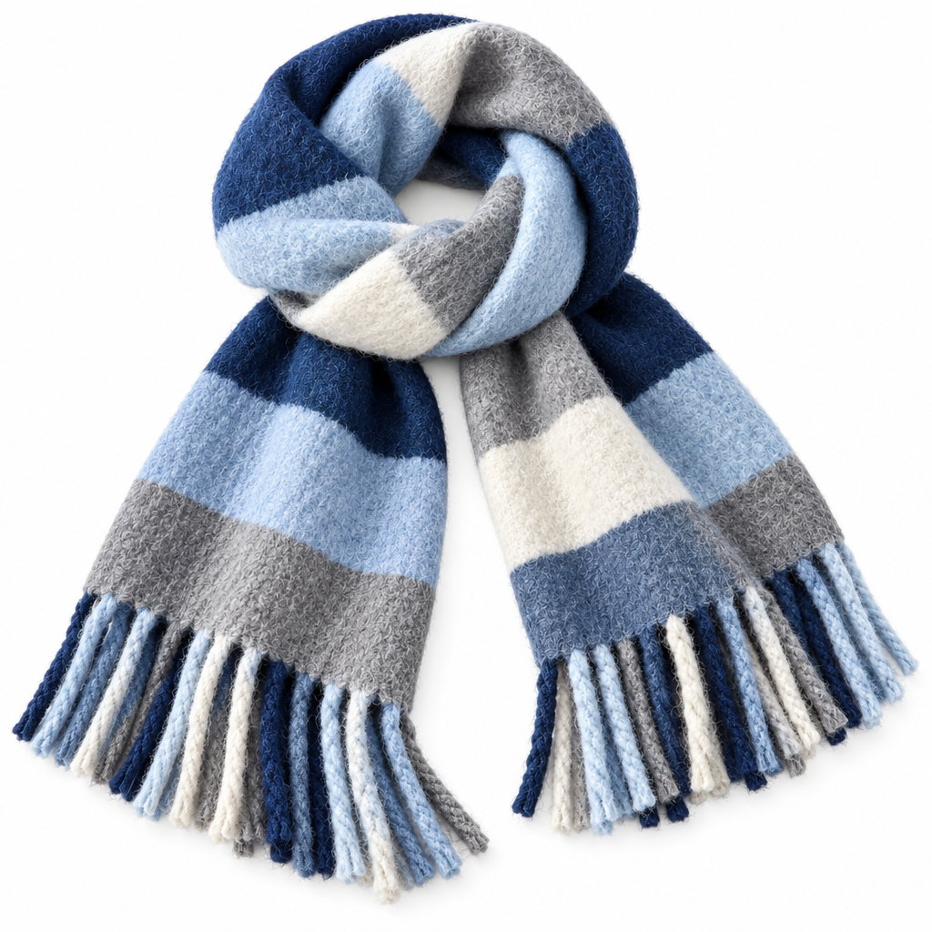 Warm Stripe Fuzzy Fringe Scarf