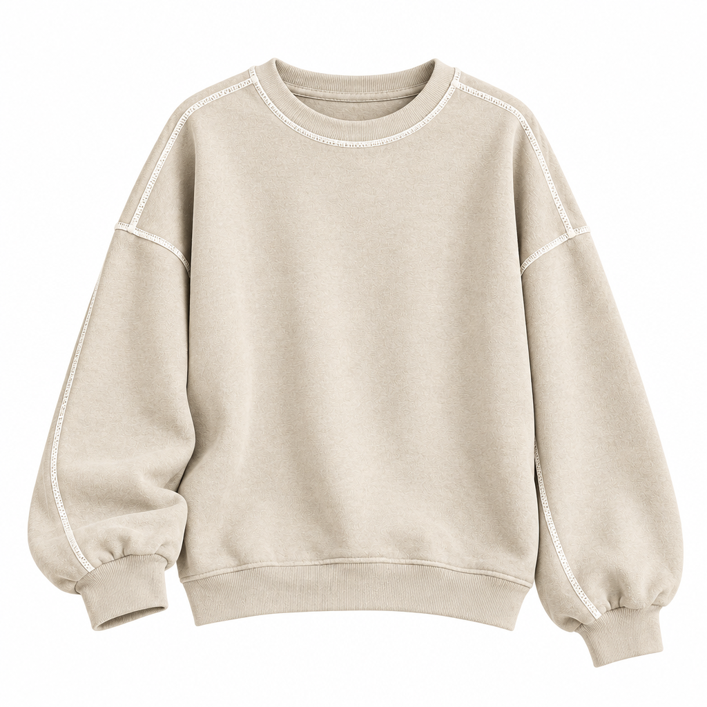 Cinnamon Contrast-Stitch Crewneck Sweatshirt