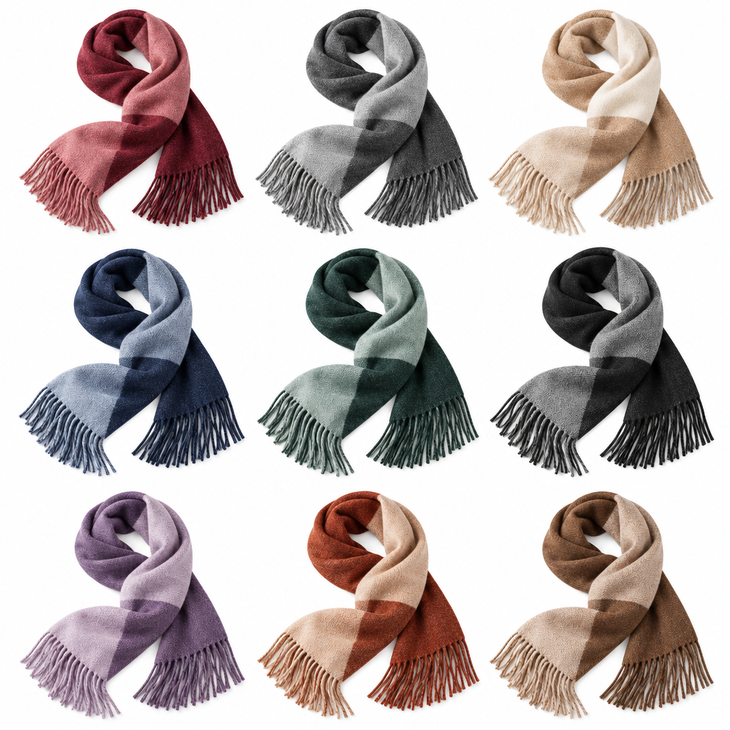 Rose & Burgundy Colorblock Fringe Scarf