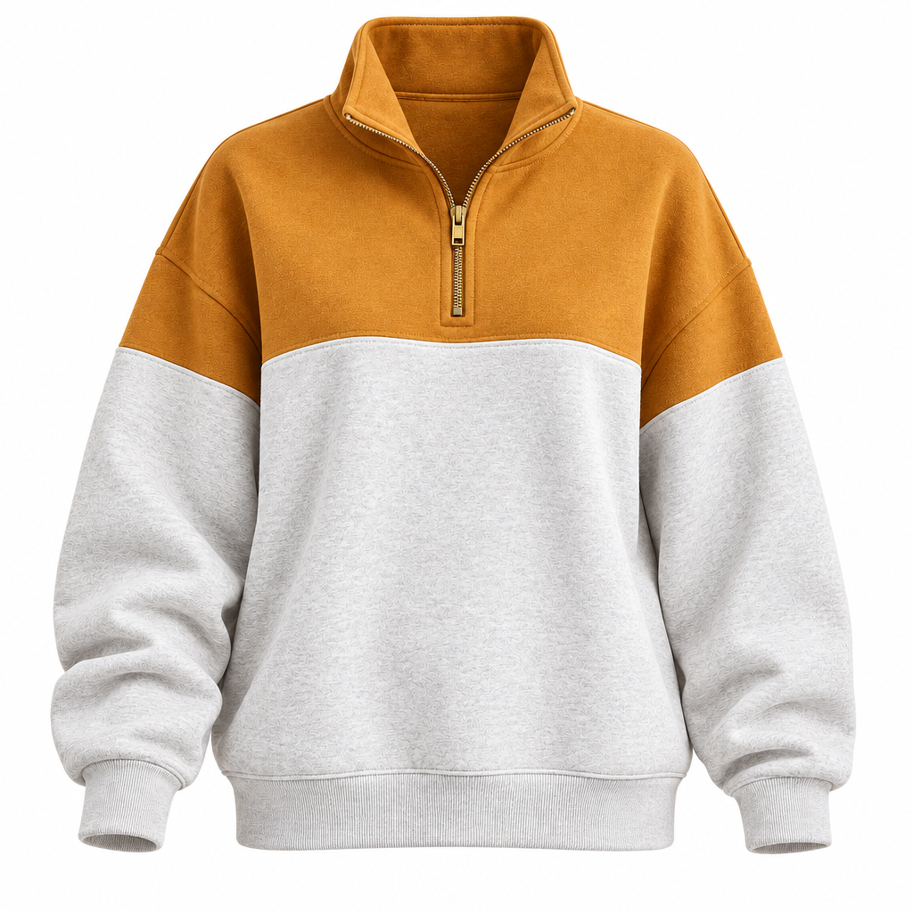 Golden Ochre Colorblock Quarter-Zip Sweatshirt
