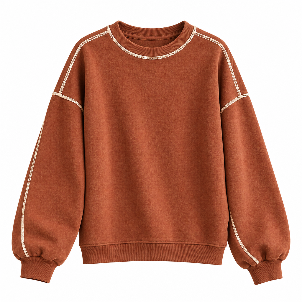 Cinnamon Contrast-Stitch Crewneck Sweatshirt