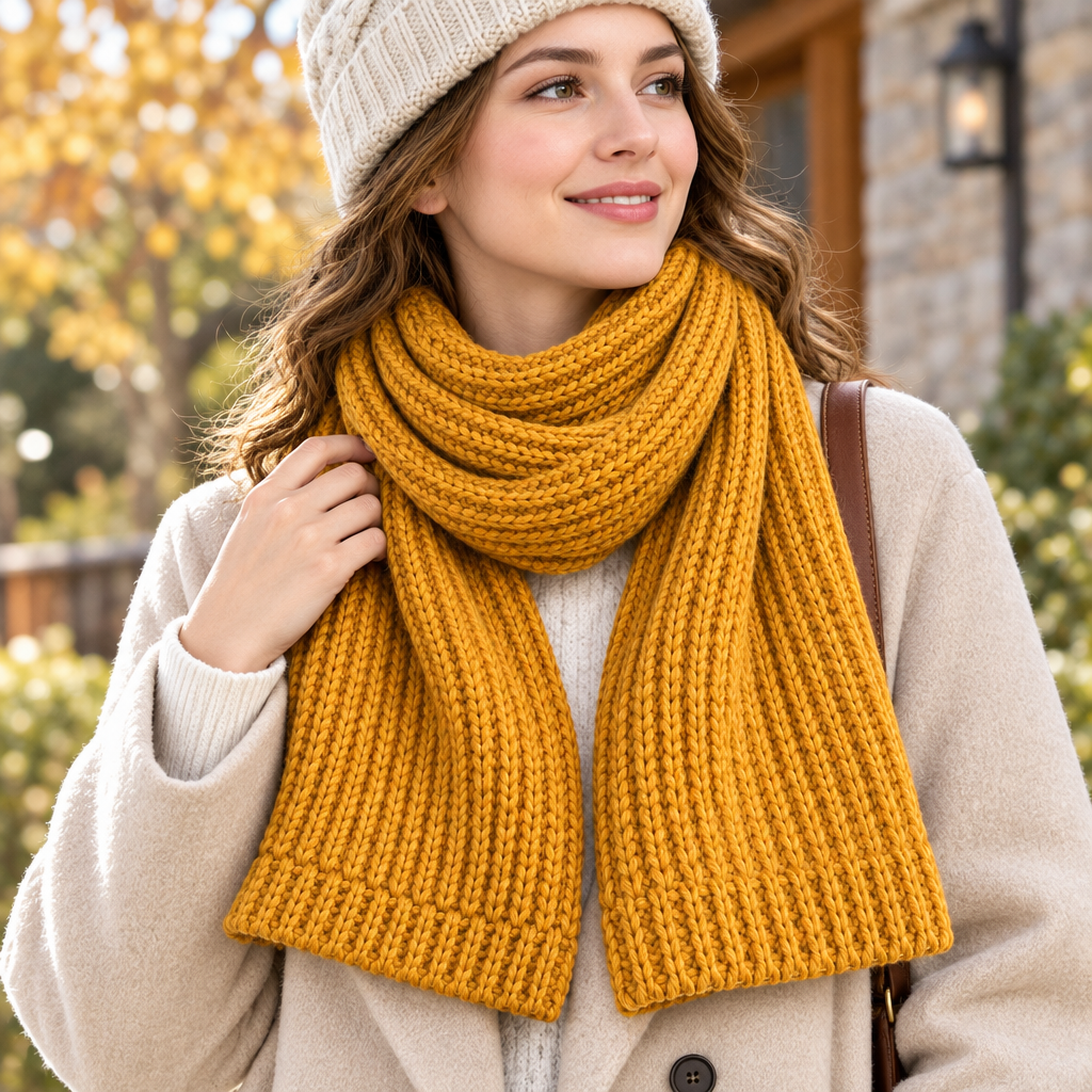 Golden Mustard Chunky Knit Scarf