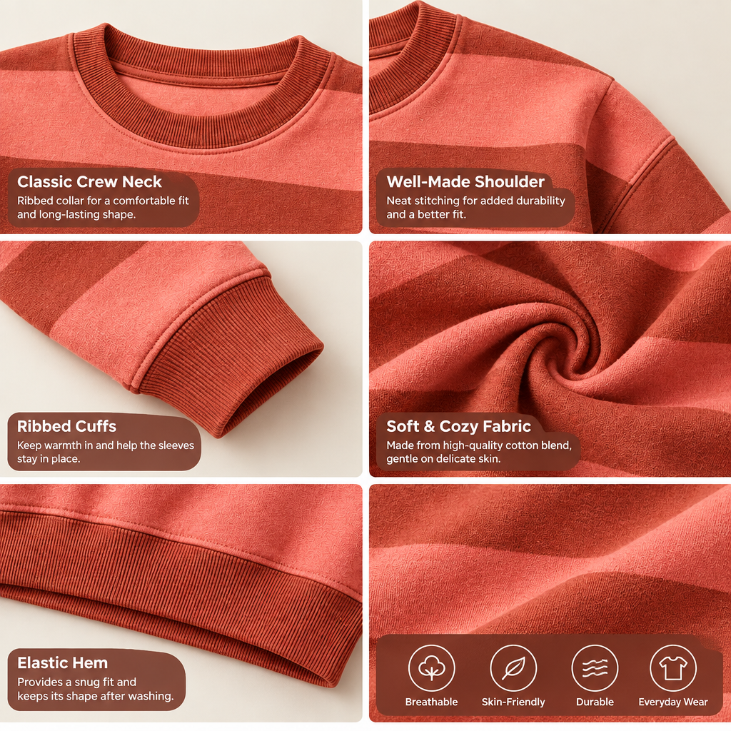 Coral & Terracotta Striped Crewneck Sweatshirt
