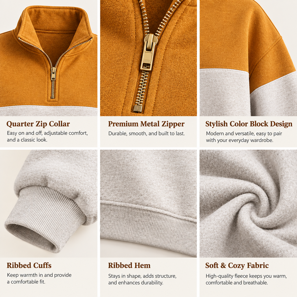 Golden Ochre Colorblock Quarter-Zip Sweatshirt
