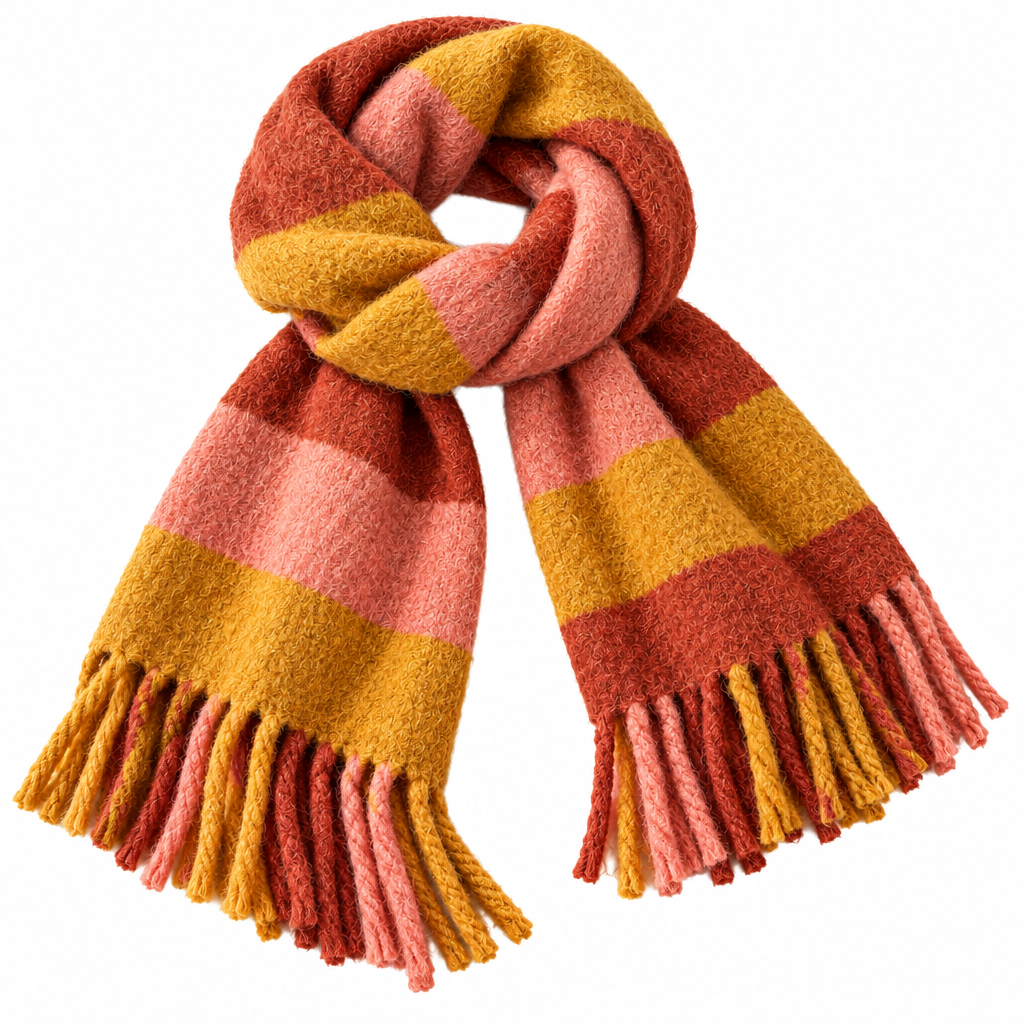 Warm Stripe Fuzzy Fringe Scarf