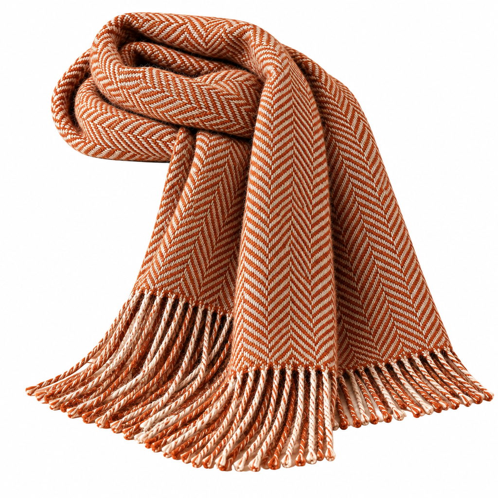 Cinnamon Herringbone Fringe Scarf